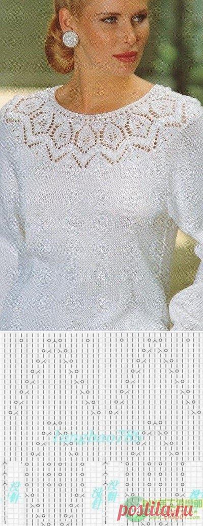 Оригинальная схема для вязания круглой кокетки спицами. Схема вязания круглой кокетки