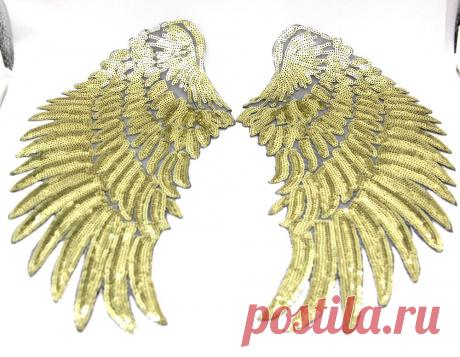 P087 2 Pair Смешанная Угол Крыла Золото Серебро Seguined Патчи Наклейка для Одежды Железа на одежде аппликация вышивка Diy Аксессуары купить на AliExpress