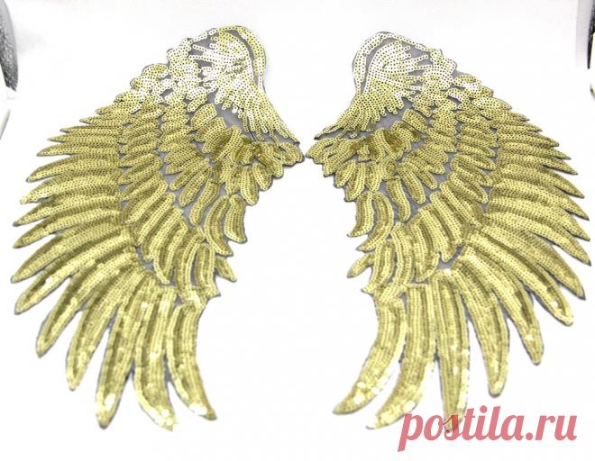 P087 2 Pair Смешанная Угол Крыла Золото Серебро Seguined Патчи Наклейка для Одежды Железа на одежде аппликация вышивка Diy Аксессуары купить на AliExpress