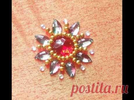 HAND EMBROIDERY: How to sew a Kundan stone with golden beads