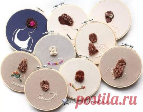 Женские прически в объемной вышивке