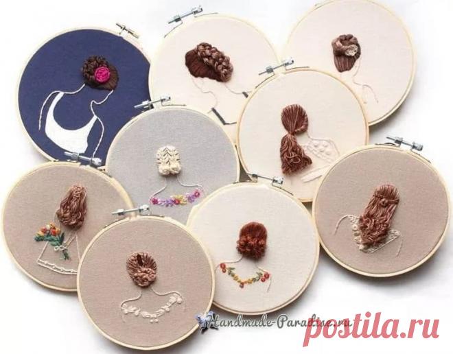 Женские прически в объемной вышивке