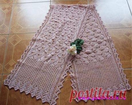 Ажурный палантин спицами – схема вязания узора с описанием