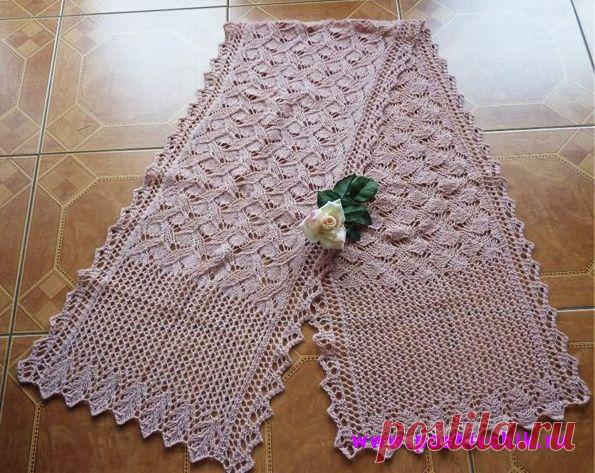 Ажурный палантин спицами – схема вязания узора с описанием