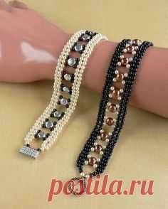 Instant download. This is a listing for PDF that will teach you how to make the beautiful pearl-bracelet using basic Diamond Weave and Variation 2. Materials: Glass pearls (Crystal pearls), 6mm Double hole Cabochon Bead or 6mm double hole DuoDisc Beads, toggle clasp, Fireline and the usual (needles, scissors).