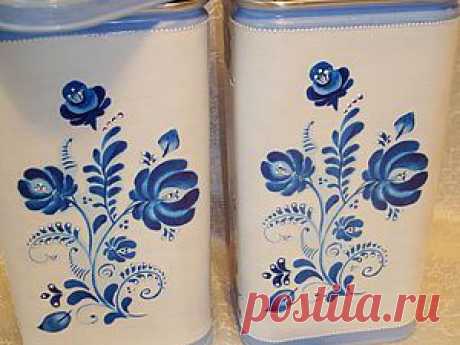 Декор жестяной банки &quot;ГЖЕЛЬ&quot; - Ярмарка Мастеров - ручная работа, handmade