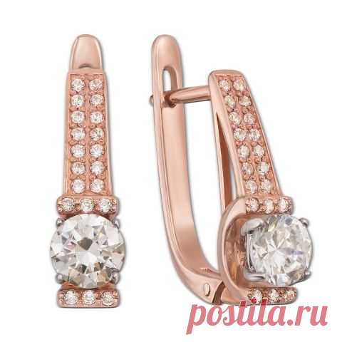 Золотые серьги с фианитами. Артикул 21002 : купить в интернет-магазине Золотой Век