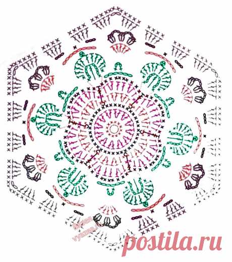 Потрясающий 6-угольник крючком с цветком + Схема + Плед + МК | Наталья Ач - Вяжем и отдыхаем | Дзен