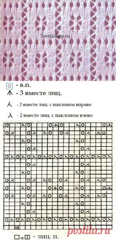 Ажурный узор спицами "клетки".