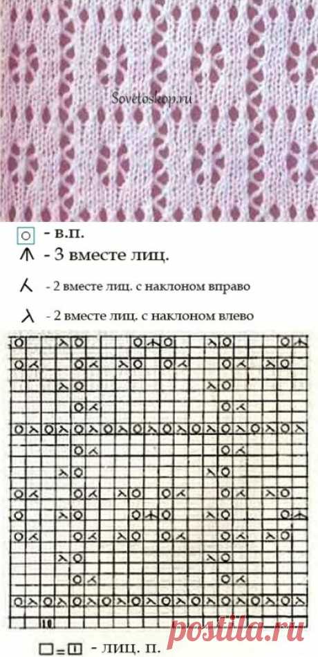 Ажурный узор спицами &quot;клетки&quot;.