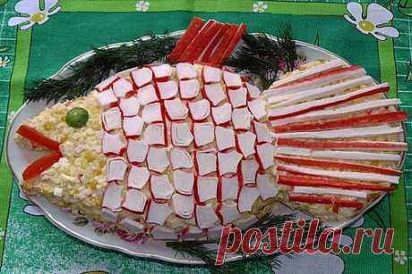 Рецепт салатика «Морская рыбка» с рыбой и крабовыми палочками.