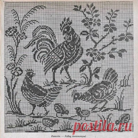 Петухи в филейной технике. Схемы