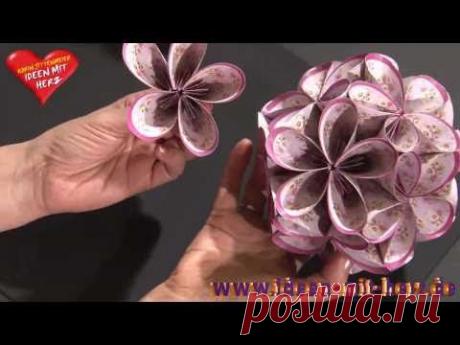 Ideen mit Herz - Fleurogami - Blütenkugel mit ovalen Faltpapieren - YouTube