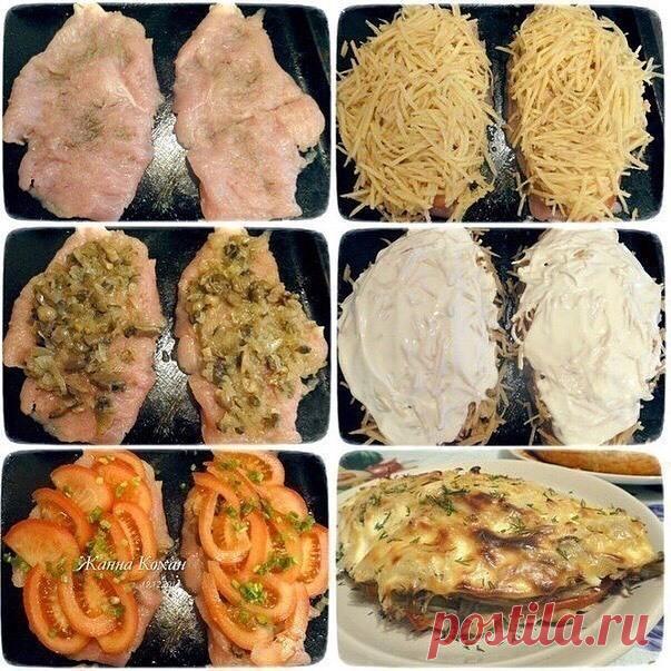 Куриная грудка под шубой
ᅠ
Ингредиенты:
ᅠ
Грудка куриная 2 шт
Картофель 3 шт
Помидор красный 2 шт
Лук репчатый 1 шт
Шампиньоны свежие 2 шт
Лук зелёный 2 шт
Сметана 25% 150 г
Соль по вкусу
Перец чёрный молотый по вкусу
ᅠ
Приготовление:
ᅠ
1. Подготовим все ингредиенты.
2. Лук и шампиньоны порезать мелким кубиком и пожарить на растительном масле до золотистого цвета.
3. Куриную грудку отбить молотком и посыпать солью и перцем.
4. Картофель почистить и натереть на тёрке.
5. От...