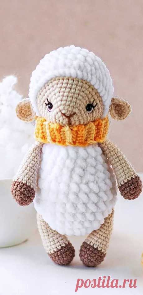PDF Барашек Солнышко крючком. FREE crochet pattern; Аmigurumi animal patterns. Амигуруми схемы и описания на русском. Вязаные игрушки и поделки своими руками #amimore - барашек из плюшевой пряжи, плюшевая овечка, овца, баран.
