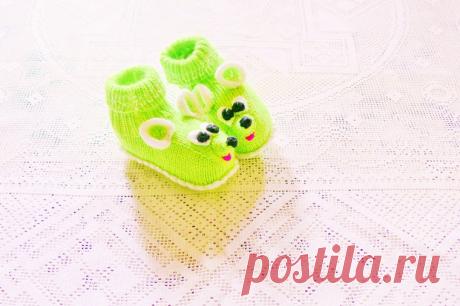 Пинетки вязаные спицами Мышки для Малышки - Ярмарка Мастеров - ручная работа, handmade