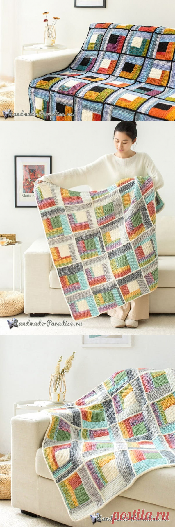 ПЛЕД «ПЭЧВОРК» СПИЦАМИ. Схемы вязания. АВТОР HANDMADE-PARADISE. Плед «Пэчворк»... » Сделай Сама. Шитье. Вязание. Рукоделие