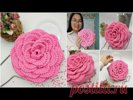 Вязаная сумочка Камелия из полиэфирного шнура