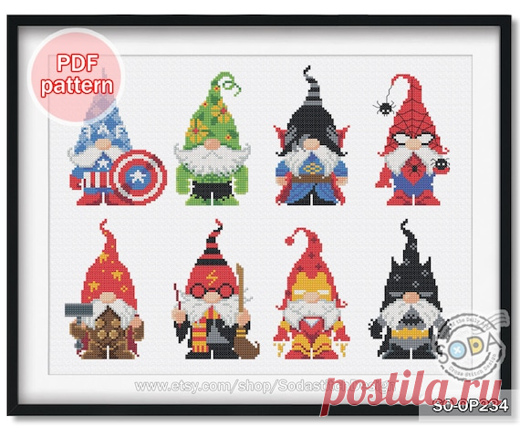 Super Hero Gnome Cross Stitch PatternCute Modern Character | Etsy Pattern Name: SO-OP234 Super Hero Gnome Designed By: www.sdoastitch.com Fabric: White or Various Colour Fabrics (Aida)  167w X 132h Stitches Size(s): 14 Count, 30.30w X 23.95h cm / 11.92w X 9.42h inch  16 Count, 26.51w X 20.95h cm / 10.43w X 8.24h inch  18 Count, 23.57w X 18.63h cm / 9.27w X 7.33h