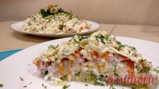 Салат на Новый Год с ветчиной, грибами, сыром, зеленым луком - Простые рецепты Овкусе.ру