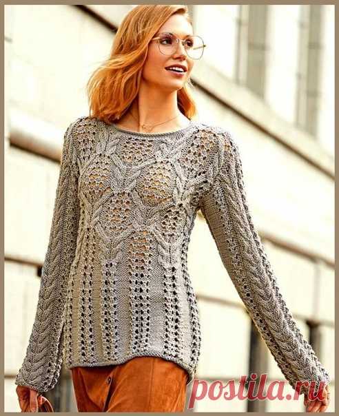 Серый джемпер с красивым сочетанием ажура и кос
#knitting #вязание_спицами #джемпера_спицами