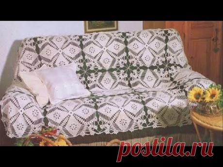 ПОКРЫВАЛО КРЮЧКОМ НА ДИВАН ИЗ БОЛЬШИХ КВАДРАТОВ. ЧАСТЬ 1