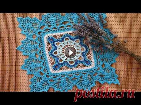 КВАДРАТНАЯ САЛФЕТКА С ОЧЕНЬ КРАСИВЫМ МОТИВОМ КРЮЧКОМ. ЧАСТЬ 1 Мастер класс по вязанию самого красивого мотива крючком. Общий размер салфетки 27 х 27 см, нитки &quot;ирис&quot;, крючок 1,25. Как вязать кайму: Как ...