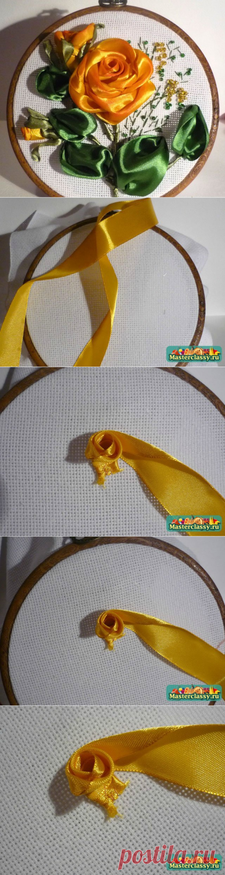Вышивка лентами. Роскошные желтые розы. Подробный мастер класс!