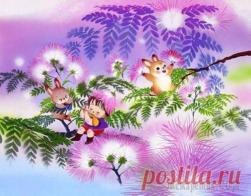 Праздничный сон (Стих) Мне снился сон,Там всё вверх дном, -Какая-то безумицаРазрисовала за окномВ салатовое улицу,Разрисовала не спешаВ оранжевое кошечку,Старательно и чуть дышаВ сиреневый воробушка.Мне снился сонСияло в нё...