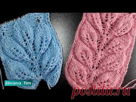 Punto con HOJAS en relieve. Tejido en dos agujas # 628