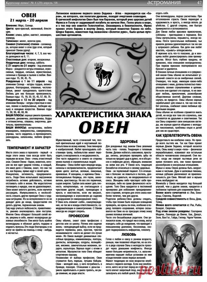 ОВЕН - характеристика знака