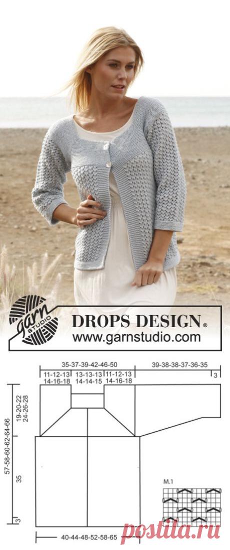 Knitted DROPS jacket in garter st and with lace pattern, worked top down in ”Cotton Light”. Size: S - XXXL ~ DROPS Design
