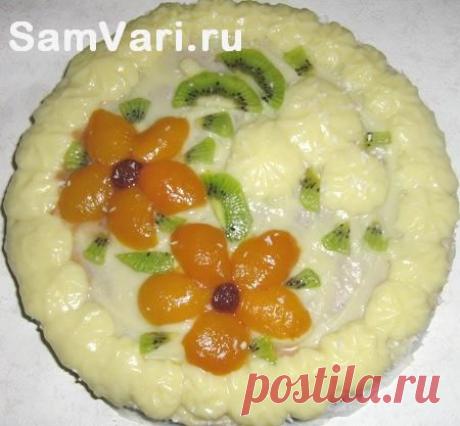 Бисквитный торт. Рецепт с фото. Украшение домашних тортов с заварным кремом.