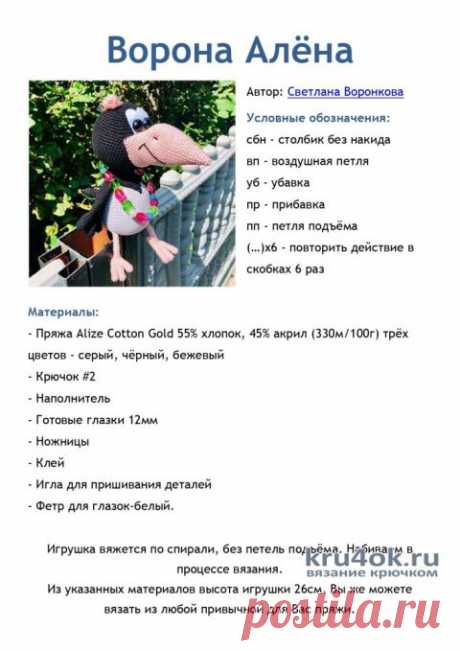Игрушка ВОРОНА, связанная крючком. Работа Галины Бофановой