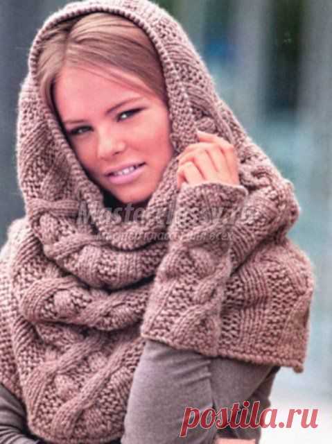 Вязание для начинающих спицами. Шарф –хомут. Схема и описание