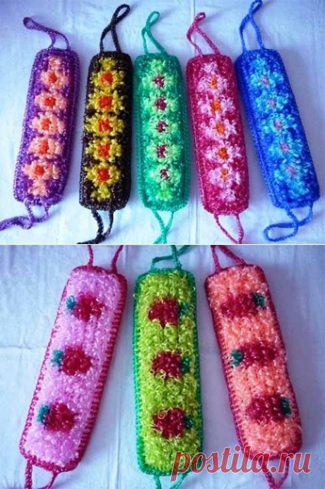 Плоская мочалка крючком.