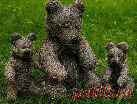 Медведи из сена. Игрушка своими руками.