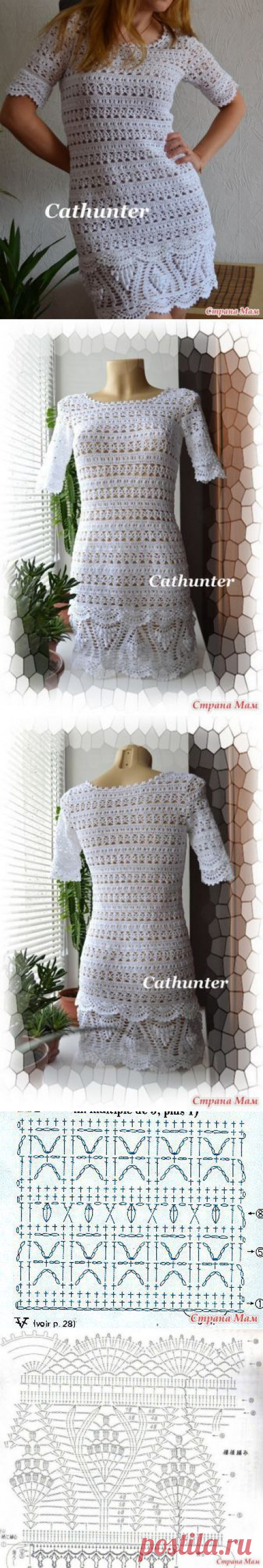 Платье туника, вязанное крючком.