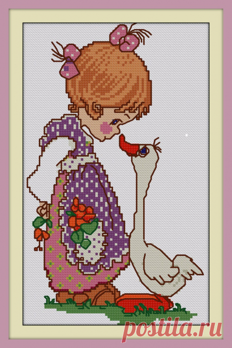 Girl with a Goose Cross Stitch Pattern Download Cross Stitch | Etsy