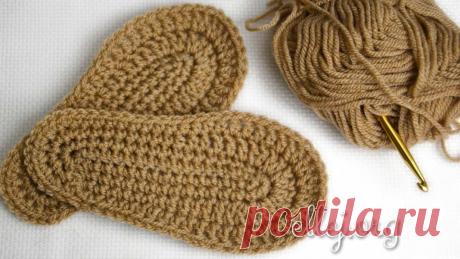 Как связать подошву для тапочек крючком | Вязание крючком от Елены Кожухарь