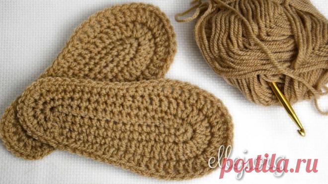 Как связать подошву для тапочек крючком | Вязание крючком от Елены Кожухарь