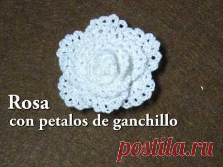#DIY - Rosa con pétalos a ganchillo muy facil #DIY - Pink with crochet petals very easy