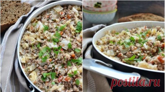 Капуста тушеная с фаршем и рисом, или «Ленивая толма«