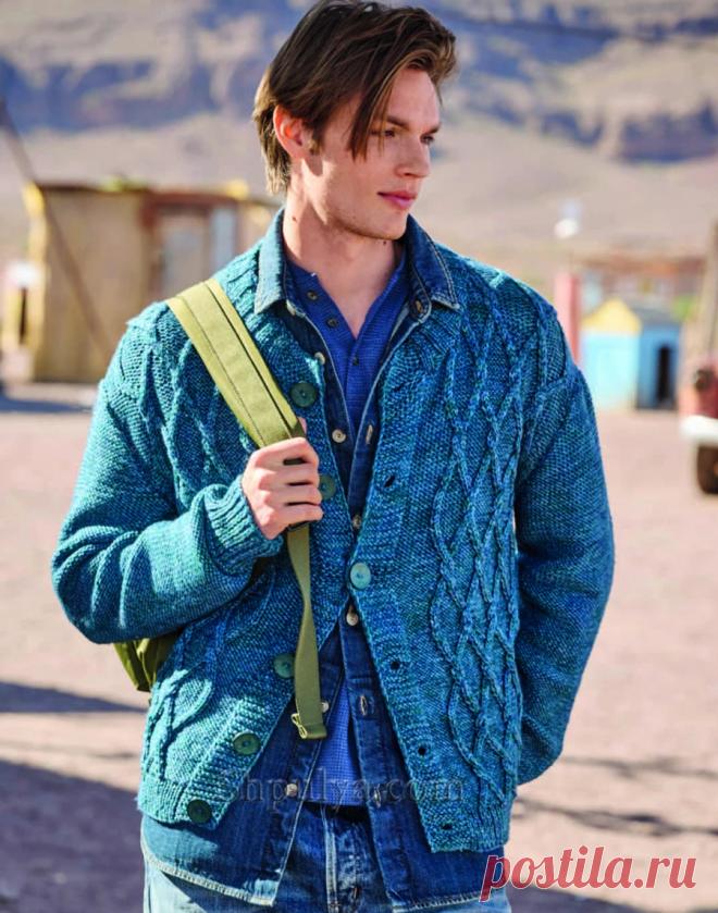 Вязаный кардиган с ромбами для мужчины — Shpulya.com - схемы с описанием для вязания спицами и крючком