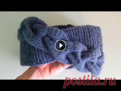 Повязка на голову, связанная спицами, для женщин. С объемной косой  и перехлестом Предлагаем пошаговый мастер - класс по вязанию необычной повязки на голову спицами с объемной косой и перехлестом. Эту красивую повязку на голову спиц...