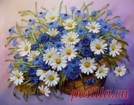 Полевые цветы. Вышивка лентами.