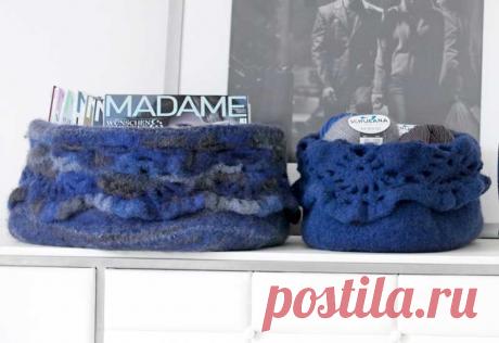 Валяные корзинки - схема вязания спицами.