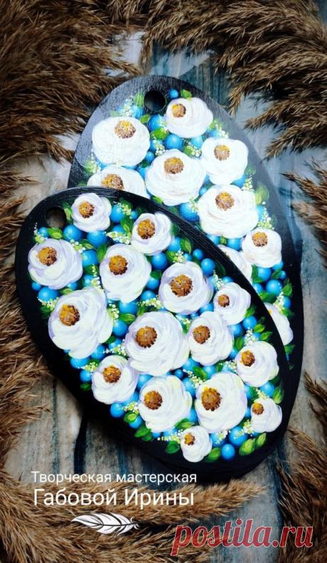 Кухонный набор расписных разделочных досок &quot;Зефир и черника&quot; авторская роспись на заказ