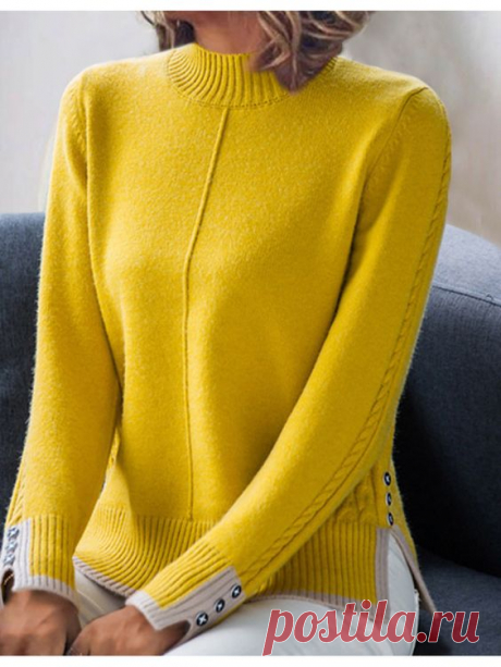 Half High Collar Patchwork Long Sleeve Knit Pullover