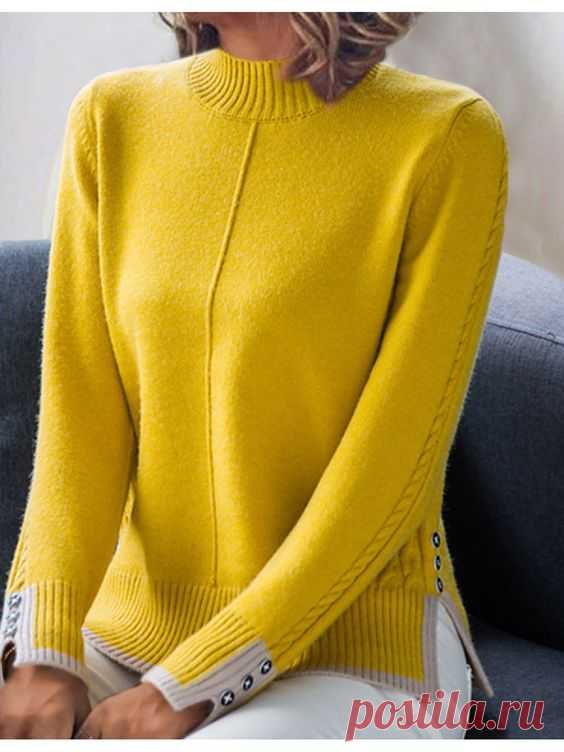 Half High Collar Patchwork Long Sleeve Knit Pullover